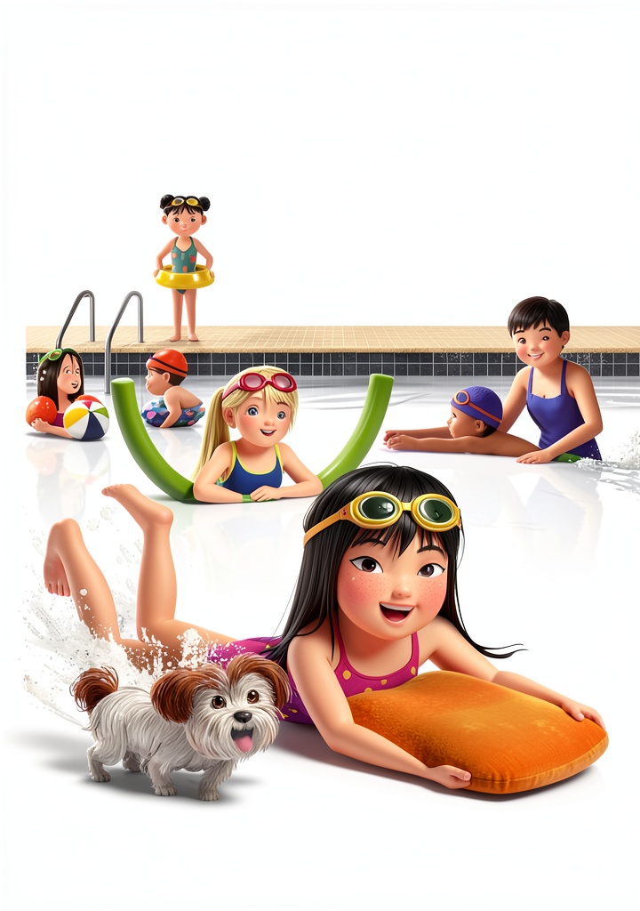 Child reading Mindy Kim Water Sports Book Aladdin Kindle on a wooden desk