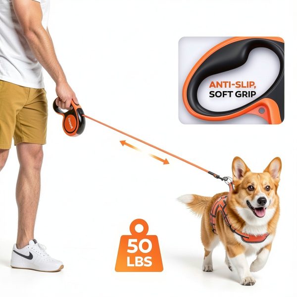 IWOOFI Retractable Dog Leash 16.4ft Shell 360° Swivel Blue-1