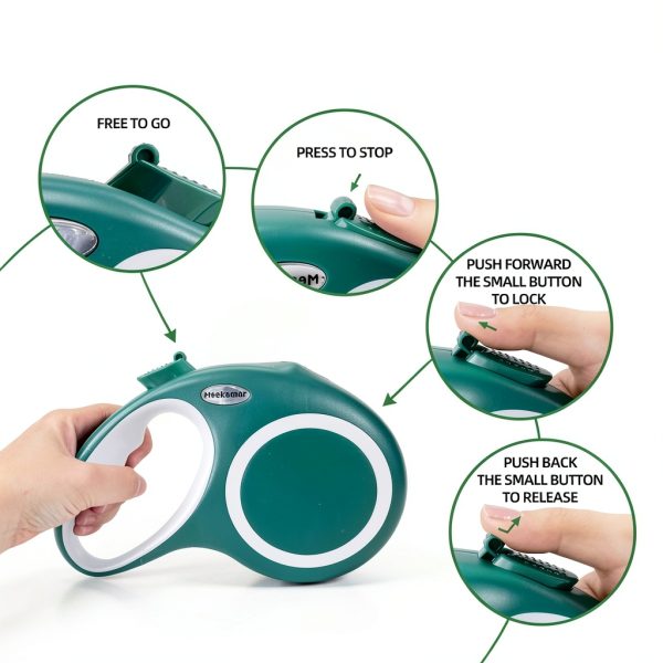 Meekamer Green Heavy Duty Retractable Dog Leash 30ft Quick‑Lock Brake-2