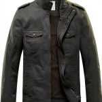 WenVen Men's Casual Washed Cotton Military Jacket in Army Green-0