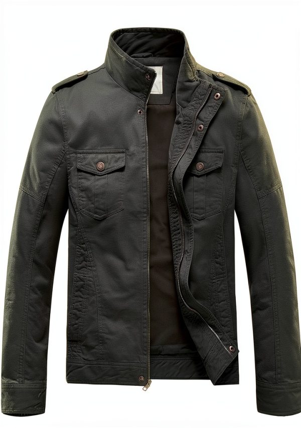 WenVen Men's Casual Washed Cotton Military Jacket in Army Green-0