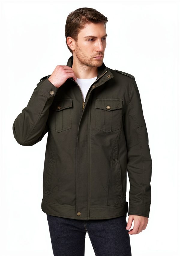 WenVen Men's Casual Washed Cotton Military Jacket in Army Green-3